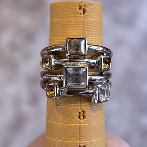 Silver Faux Gemstone Stack Ring Sz 7 - Picture 4 of 4